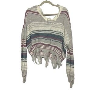 Just Polly White pullover knitted sweater with pink/gray stripes Size small